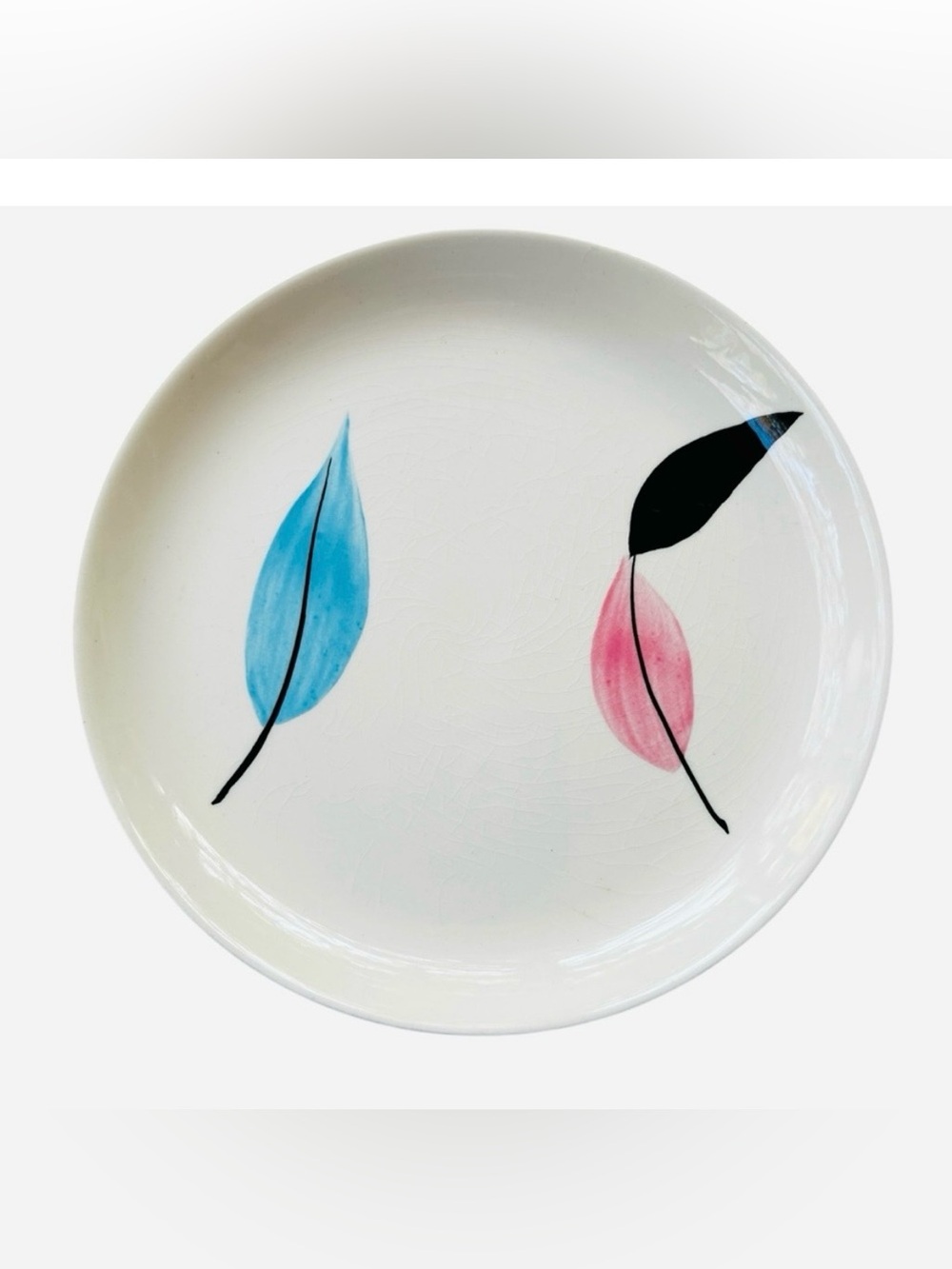 1950s Stetson Pottery 6.25" Dessert Bread Plate Pink Black Blue Floral